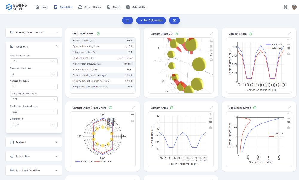Bearing calculation software based on DIN ISO 281 and ISO/TS 16281 standards - BearingSolve